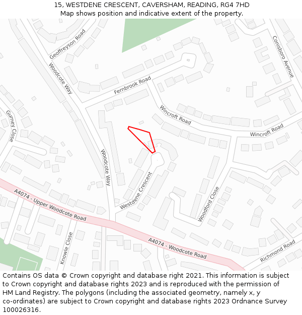 15, WESTDENE CRESCENT, CAVERSHAM, READING, RG4 7HD: Location map and indicative extent of plot