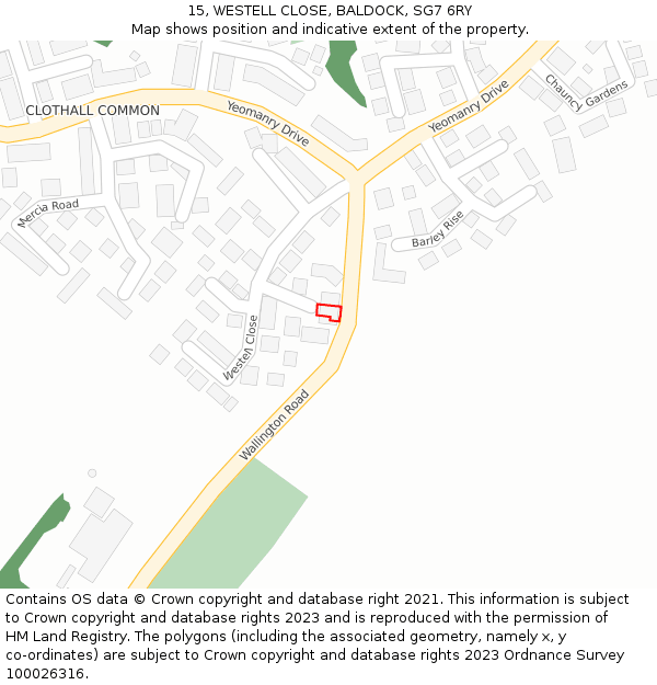 15, WESTELL CLOSE, BALDOCK, SG7 6RY: Location map and indicative extent of plot