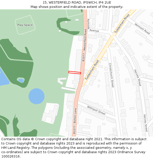 15, WESTERFIELD ROAD, IPSWICH, IP4 2UE: Location map and indicative extent of plot