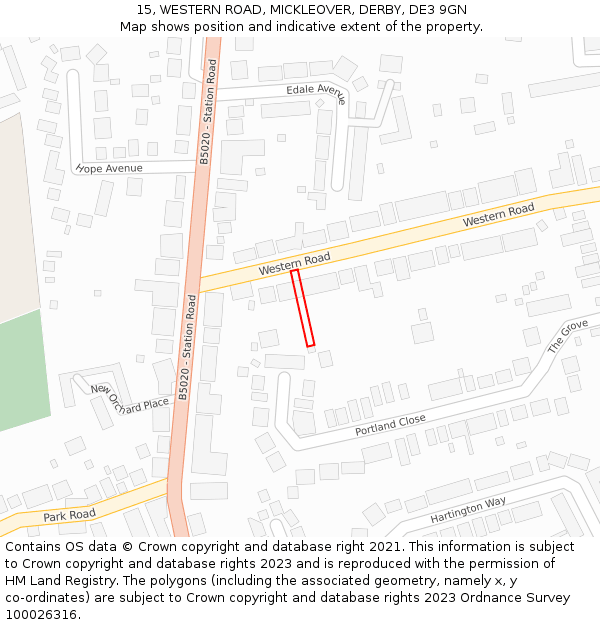 15, WESTERN ROAD, MICKLEOVER, DERBY, DE3 9GN: Location map and indicative extent of plot