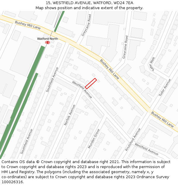 15, WESTFIELD AVENUE, WATFORD, WD24 7EA: Location map and indicative extent of plot