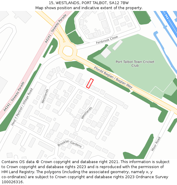 15, WESTLANDS, PORT TALBOT, SA12 7BW: Location map and indicative extent of plot