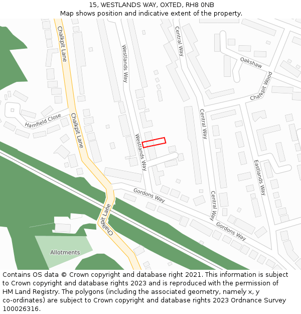 15, WESTLANDS WAY, OXTED, RH8 0NB: Location map and indicative extent of plot