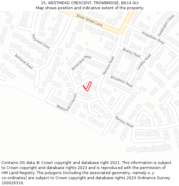 15, WESTMEAD CRESCENT, TROWBRIDGE, BA14 0LY: Location map and indicative extent of plot