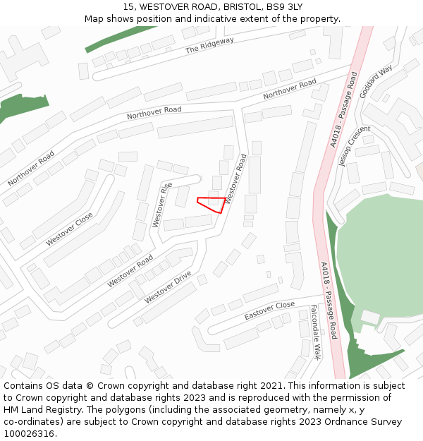 15, WESTOVER ROAD, BRISTOL, BS9 3LY: Location map and indicative extent of plot