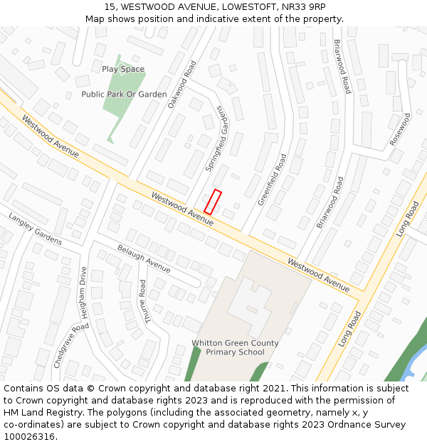 15, WESTWOOD AVENUE, LOWESTOFT, NR33 9RP: Location map and indicative extent of plot