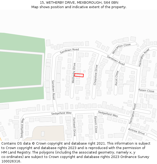 15, WETHERBY DRIVE, MEXBOROUGH, S64 0BN: Location map and indicative extent of plot