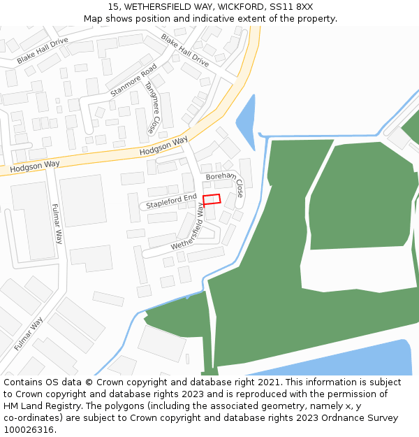 15, WETHERSFIELD WAY, WICKFORD, SS11 8XX: Location map and indicative extent of plot