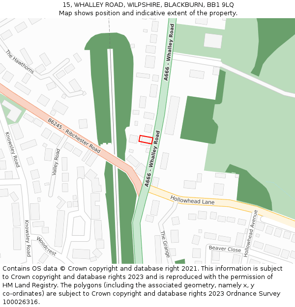 15, WHALLEY ROAD, WILPSHIRE, BLACKBURN, BB1 9LQ: Location map and indicative extent of plot