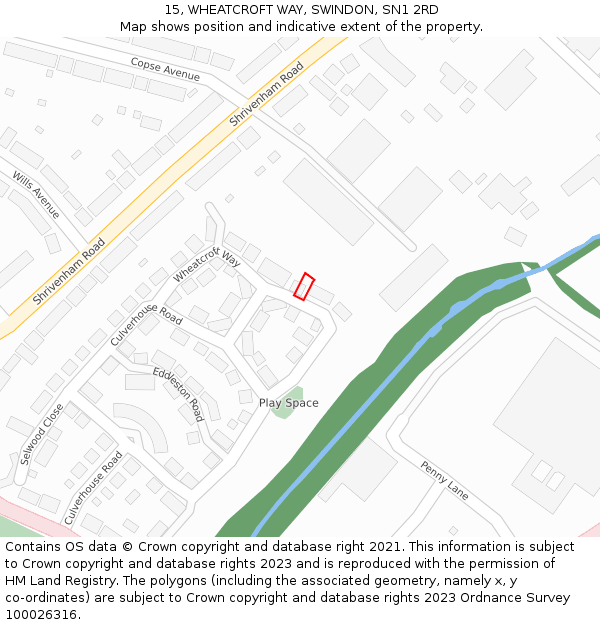 15, WHEATCROFT WAY, SWINDON, SN1 2RD: Location map and indicative extent of plot