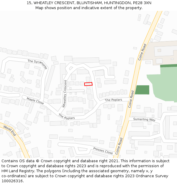 15, WHEATLEY CRESCENT, BLUNTISHAM, HUNTINGDON, PE28 3XN: Location map and indicative extent of plot