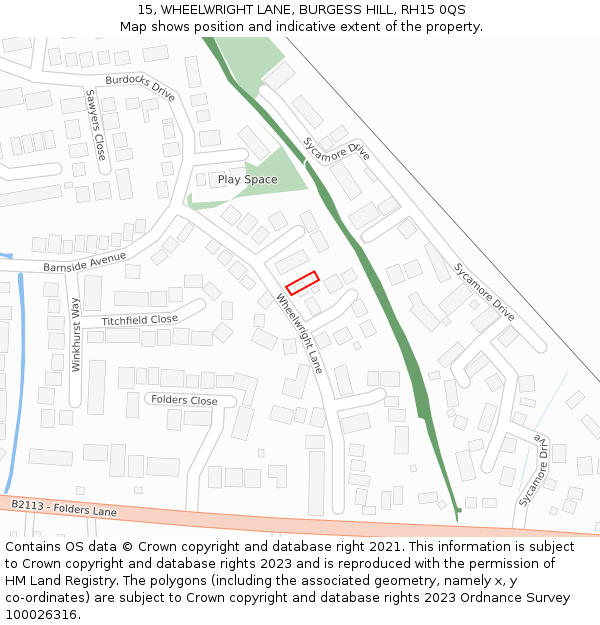 15, WHEELWRIGHT LANE, BURGESS HILL, RH15 0QS: Location map and indicative extent of plot