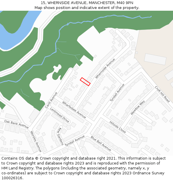 15, WHERNSIDE AVENUE, MANCHESTER, M40 9PN: Location map and indicative extent of plot