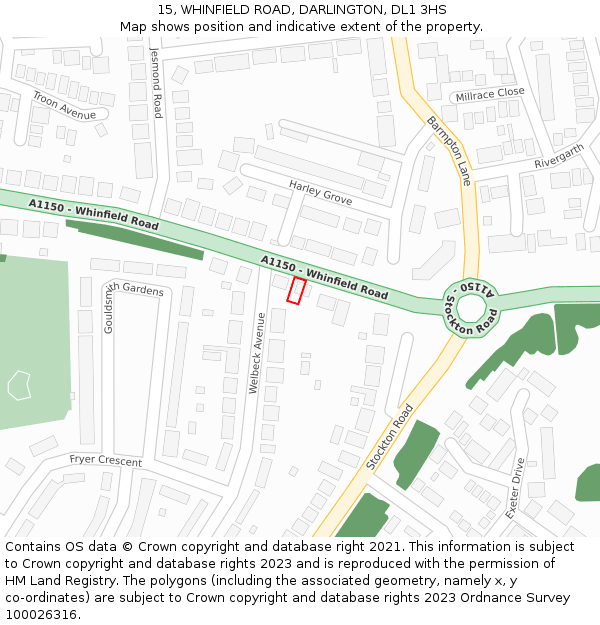 15, WHINFIELD ROAD, DARLINGTON, DL1 3HS: Location map and indicative extent of plot