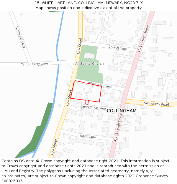 15, WHITE HART LANE, COLLINGHAM, NEWARK, NG23 7LX: Location map and indicative extent of plot