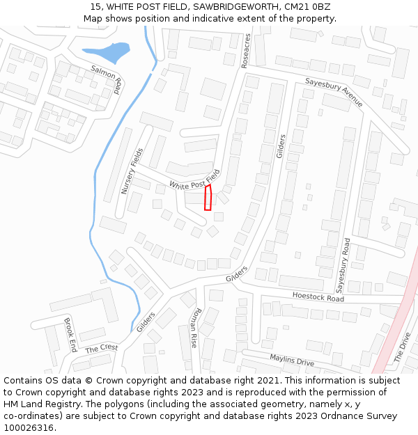 15, WHITE POST FIELD, SAWBRIDGEWORTH, CM21 0BZ: Location map and indicative extent of plot