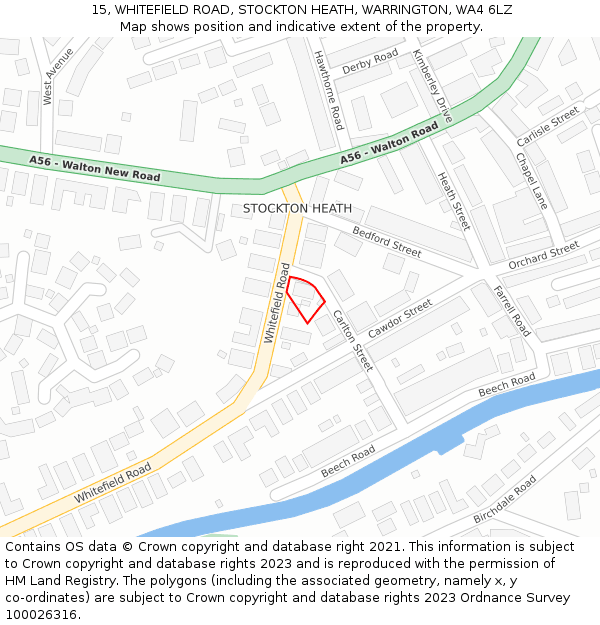 15, WHITEFIELD ROAD, STOCKTON HEATH, WARRINGTON, WA4 6LZ: Location map and indicative extent of plot