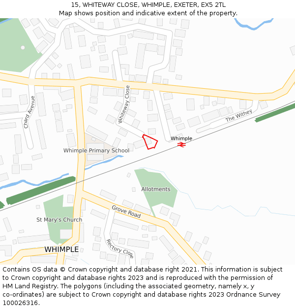 15, WHITEWAY CLOSE, WHIMPLE, EXETER, EX5 2TL: Location map and indicative extent of plot