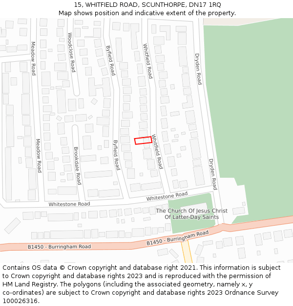 15, WHITFIELD ROAD, SCUNTHORPE, DN17 1RQ: Location map and indicative extent of plot