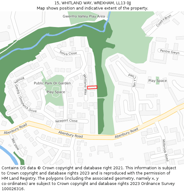 15, WHITLAND WAY, WREXHAM, LL13 0JJ: Location map and indicative extent of plot