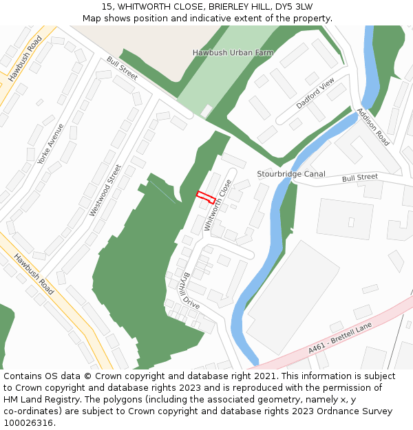 15, WHITWORTH CLOSE, BRIERLEY HILL, DY5 3LW: Location map and indicative extent of plot