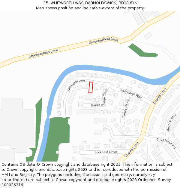 15, WHITWORTH WAY, BARNOLDSWICK, BB18 6YN: Location map and indicative extent of plot