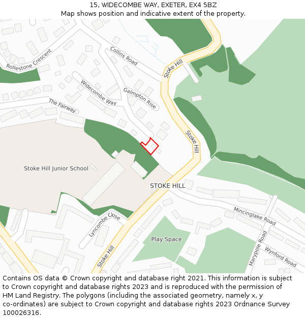 15, WIDECOMBE WAY, EXETER, EX4 5BZ: Location map and indicative extent of plot