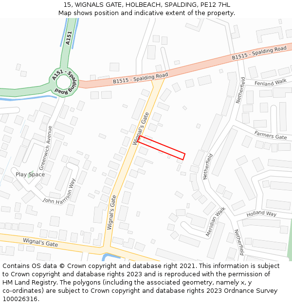 15, WIGNALS GATE, HOLBEACH, SPALDING, PE12 7HL: Location map and indicative extent of plot
