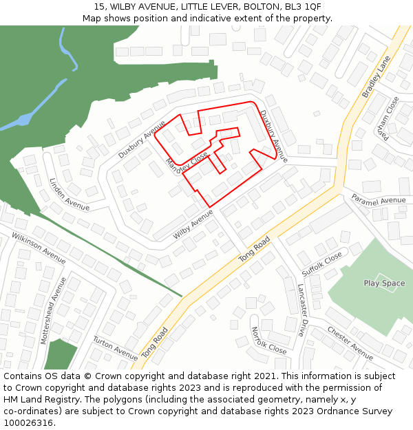 15, WILBY AVENUE, LITTLE LEVER, BOLTON, BL3 1QF: Location map and indicative extent of plot