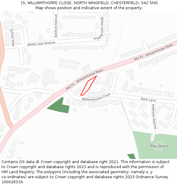 15, WILLIAMTHORPE CLOSE, NORTH WINGFIELD, CHESTERFIELD, S42 5NG: Location map and indicative extent of plot