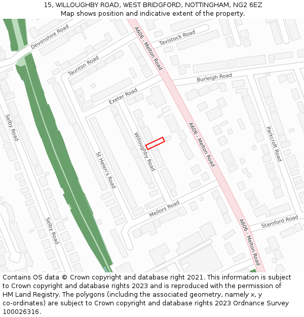 15, WILLOUGHBY ROAD, WEST BRIDGFORD, NOTTINGHAM, NG2 6EZ: Location map and indicative extent of plot