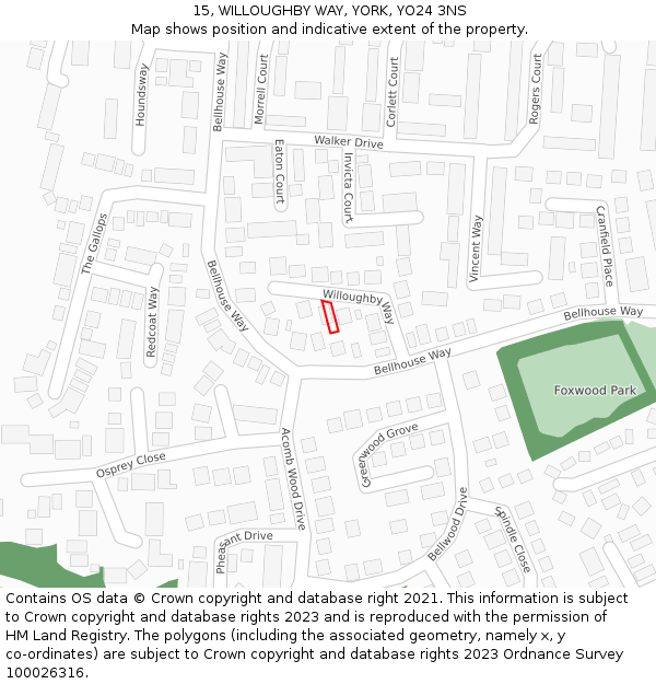15, WILLOUGHBY WAY, YORK, YO24 3NS: Location map and indicative extent of plot