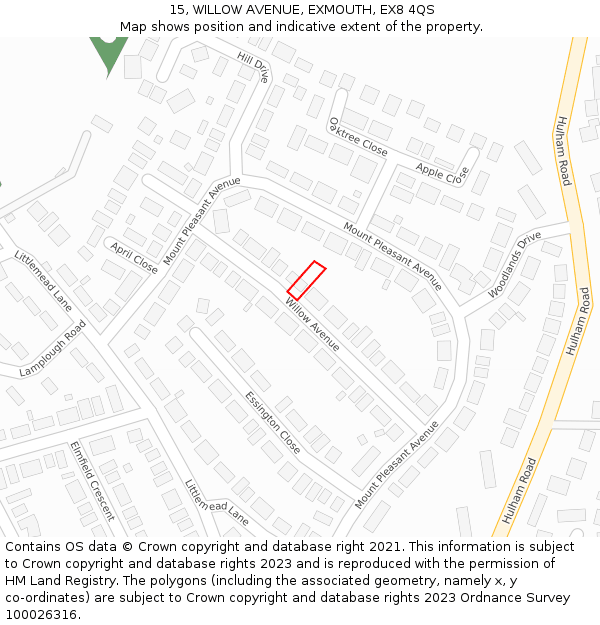 15, WILLOW AVENUE, EXMOUTH, EX8 4QS: Location map and indicative extent of plot