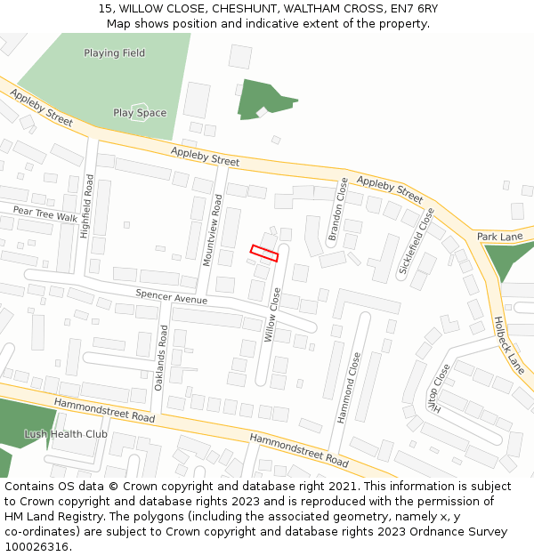 15, WILLOW CLOSE, CHESHUNT, WALTHAM CROSS, EN7 6RY: Location map and indicative extent of plot