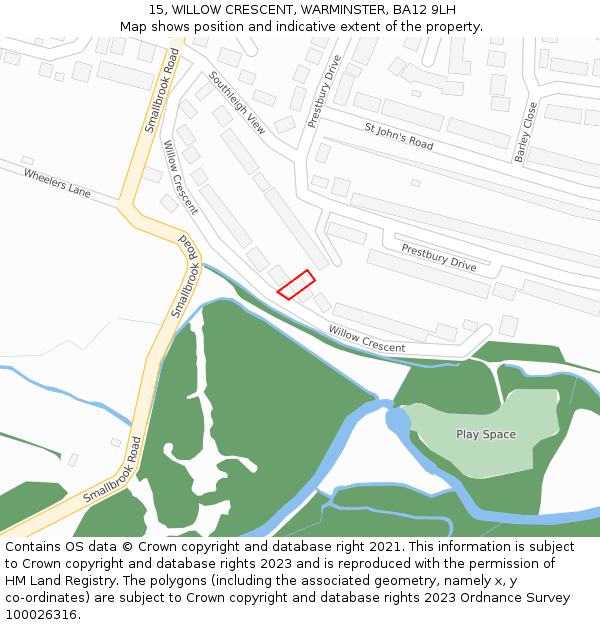 15, WILLOW CRESCENT, WARMINSTER, BA12 9LH: Location map and indicative extent of plot