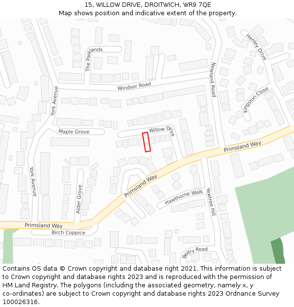 15, WILLOW DRIVE, DROITWICH, WR9 7QE: Location map and indicative extent of plot