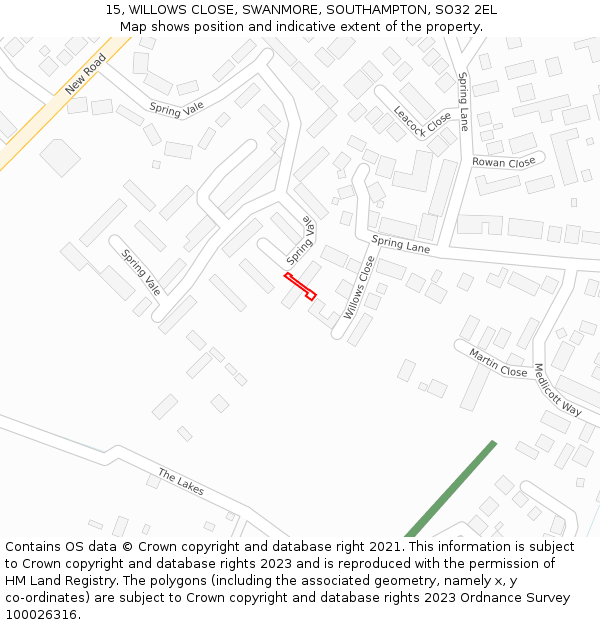 15, WILLOWS CLOSE, SWANMORE, SOUTHAMPTON, SO32 2EL: Location map and indicative extent of plot