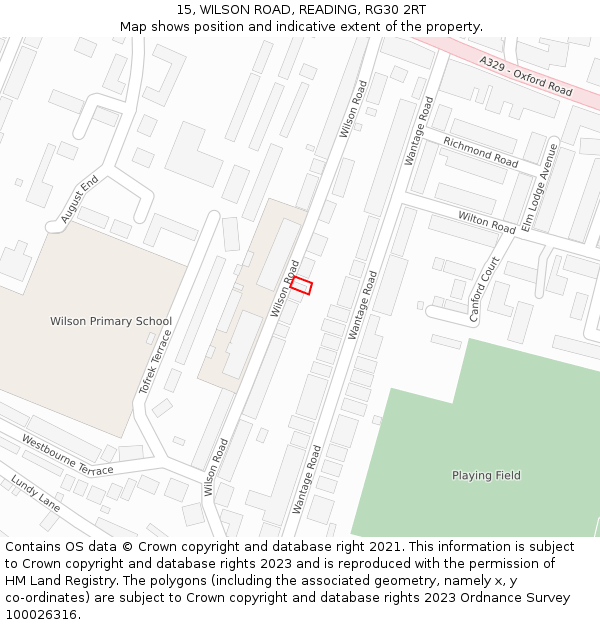 15, WILSON ROAD, READING, RG30 2RT: Location map and indicative extent of plot