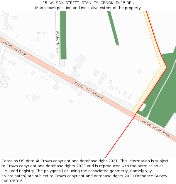 15, WILSON STREET, STANLEY, CROOK, DL15 9RU: Location map and indicative extent of plot
