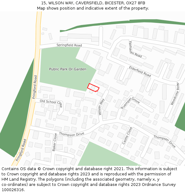 15, WILSON WAY, CAVERSFIELD, BICESTER, OX27 8FB: Location map and indicative extent of plot
