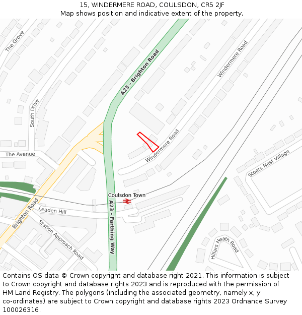 15, WINDERMERE ROAD, COULSDON, CR5 2JF: Location map and indicative extent of plot