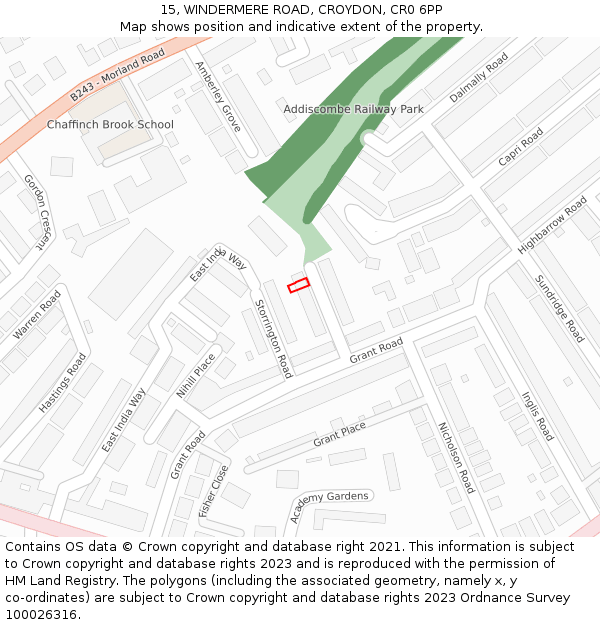 15, WINDERMERE ROAD, CROYDON, CR0 6PP: Location map and indicative extent of plot