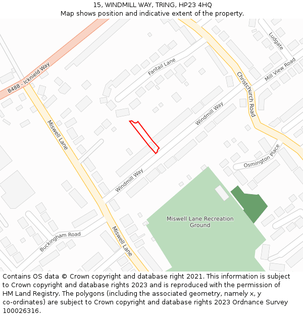 15, WINDMILL WAY, TRING, HP23 4HQ: Location map and indicative extent of plot