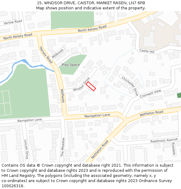 15, WINDSOR DRIVE, CAISTOR, MARKET RASEN, LN7 6PB: Location map and indicative extent of plot