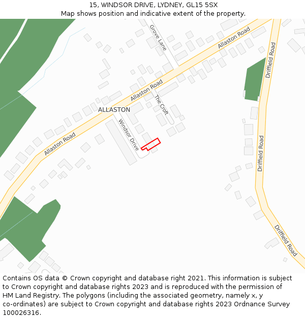 15, WINDSOR DRIVE, LYDNEY, GL15 5SX: Location map and indicative extent of plot