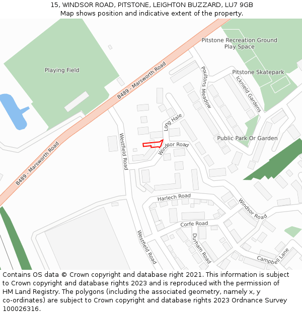 15, WINDSOR ROAD, PITSTONE, LEIGHTON BUZZARD, LU7 9GB: Location map and indicative extent of plot