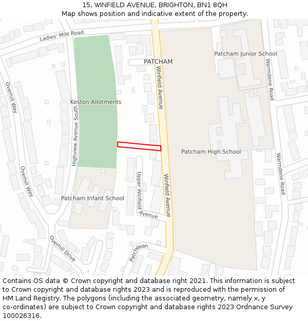 15, WINFIELD AVENUE, BRIGHTON, BN1 8QH: Location map and indicative extent of plot