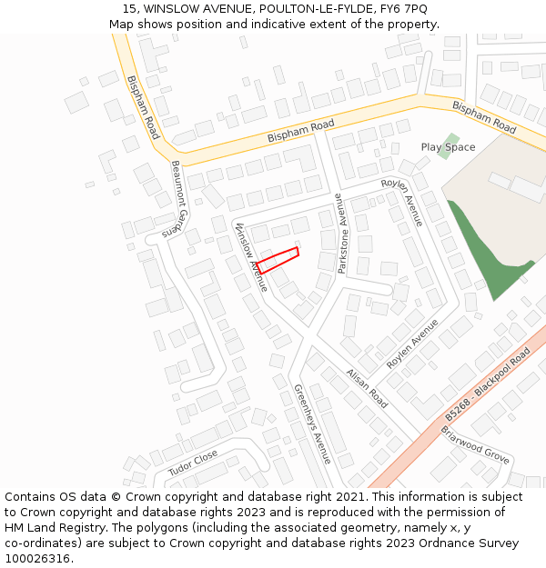 15, WINSLOW AVENUE, POULTON-LE-FYLDE, FY6 7PQ: Location map and indicative extent of plot