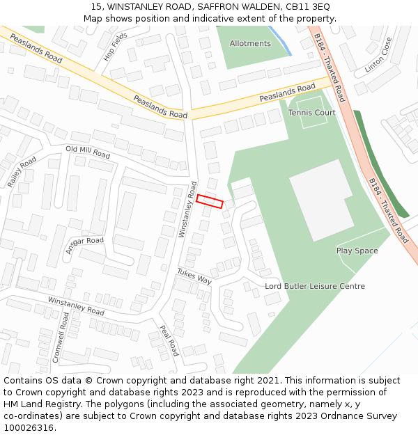 15, WINSTANLEY ROAD, SAFFRON WALDEN, CB11 3EQ: Location map and indicative extent of plot