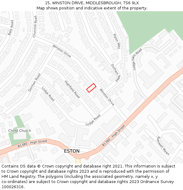 15, WINSTON DRIVE, MIDDLESBROUGH, TS6 9LX: Location map and indicative extent of plot